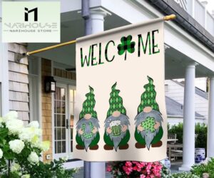 Welcome St. Patricks Day Gnomes Saint Gnomes House And Garden Flag Decor