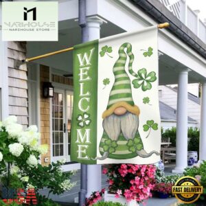 Welcome St Patrick's Day Gnomes Saint Gnomes House And Garden Flag Decor