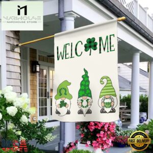 Welcome St. Patricks Day Green Gnomes Saint House And Garden Flag Decor