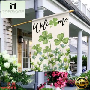 Welcome St. Patricks Day Green Shamrock Clover House And Garden Flag Decor