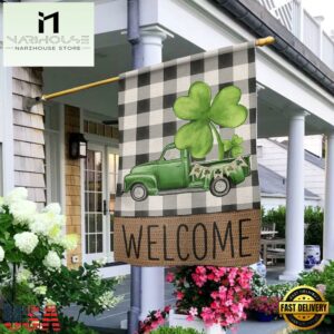 Welcome St. Patrick's Day Green Truck House And Garden Flag Decor