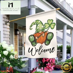 Welcome St. Patricks Day Polka Dot Leprechaun Gnome Shamrock House And Garden Flag Decor