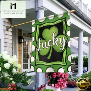 Welcome St. Patrick's Day Polka Dot Lucky Shamrock Clover House And Garden Flag Decor
