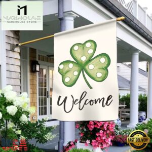 Welcome St. Patrick's Day Polka Dot Shamrock Clover House And Garden Flag Decor