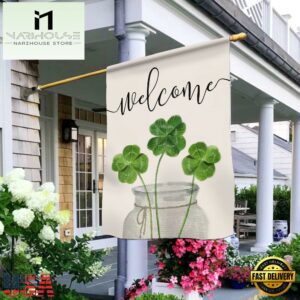 Welcome St. Patrick's Day Shamrock Clover VaseHouse And Garden Flag Decor