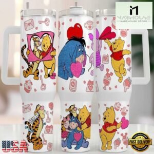 Winnie The Pooh Disney Cartoon Valentine Stainless Steel Tumbler With Handle