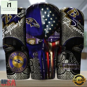 Baltimore Ravens NFL Skull Iron Pattern Tumbler