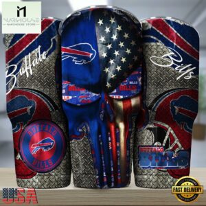 Buffalo Bills NFL Skull Iron Pattern Tumbler