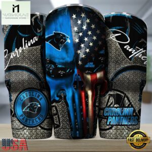 Carolina Panthers NFL Skull Iron Pattern Tumbler