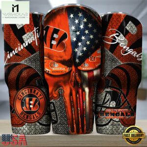 Cincinnati Bengals NFL Skull Iron Pattern Tumbler