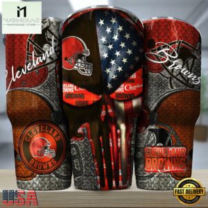 Cleveland Browns NFL Skull Iron Pattern Tumbler