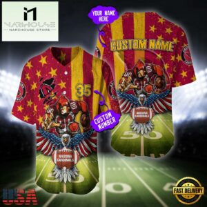 Custom Name And Number Arizona Cardinals NFL Mascot US Flag Baseball Jersey Shirt