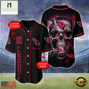 Custom Name And Number Arizona Cardinals NFL Skull Face 3D Baseball Jersey Shirt