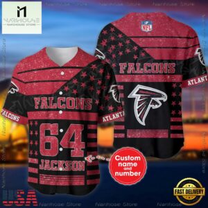 Custom Name And Number Atlanta Falcons NFL American Flag Baseball Jersey Shirt