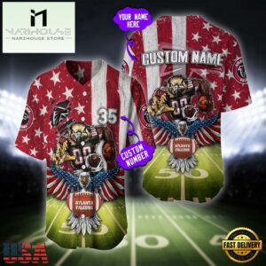 Custom Name And Number Atlanta Falcons NFL Mascot US Flag Baseball Jersey Shirt