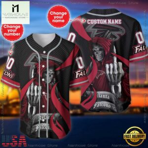 Custom Name And Number Atlanta Falcons NFL Skull Death 3D Baseball Jersey Shirt