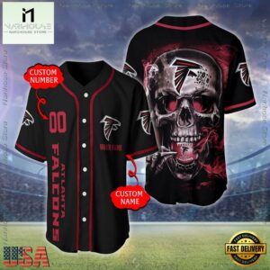 Custom Name And Number Atlanta Falcons NFL Skull Face 3D Baseball Jersey Shirt