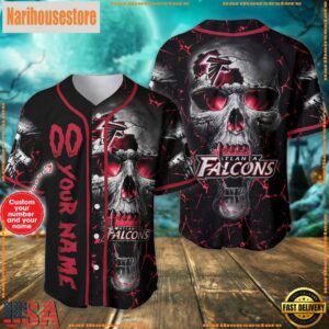 Custom Name And Number Atlanta Falcons NFL Team Skull Baseball Jersey Shirt