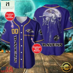 Custom Name And Number Baltimore Ravens NFL Horror 3D Baseball Jersey Shirt