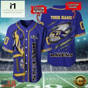 Custom Name And Number Baltimore Ravens NFL Team Sport Baseball Jersey Shirt