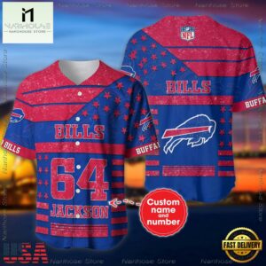 Custom Name And Number Buffalo Bills NFL American Flag Baseball Jersey Shirt