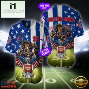 Custom Name And Number Buffalo Bills NFL Mascot US Flag Baseball Jersey Shirt