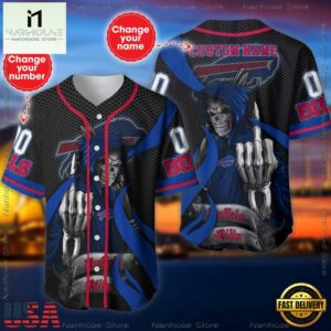 Custom Name And Number Buffalo Bills NFL Skull Death 3D Baseball Jersey Shirt