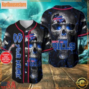 Custom Name And Number Buffalo Bills NFL Team Skull Baseball Jersey Shirt