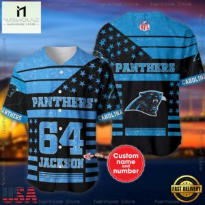 Custom Name And Number Carolina Panthers NFL American Flag Baseball Jersey Shirt