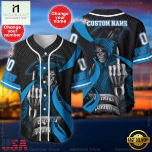 Custom Name And Number Carolina Panthers NFL Skull Death 3D Baseball Jersey Shirt