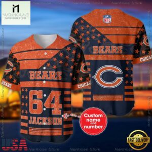 Custom Name And Number Chicago Bears NFL American Flag Baseball Jersey Shirt