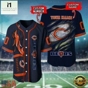 Custom Name And Number Chicago Bears NFL Football Team Baseball Jersey Shirt