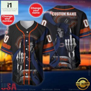 Custom Name And Number Chicago Bears NFL Skull Death 3D Baseball Jersey Shirt