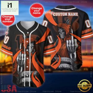 Custom Name And Number Cincinnati Bengals NFL Skull Death 3D Baseball Jersey Shirt