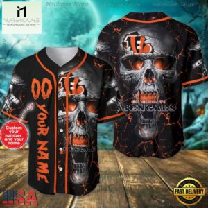 Custom Name And Number Cincinnati Bengals NFL Skull Face 3D Baseball Jersey Shirt
