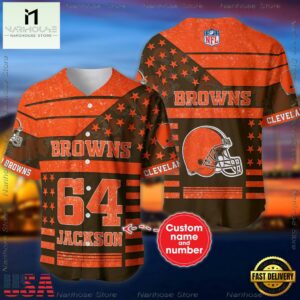 Custom Name And Number Cleveland Browns NFL American Flag Baseball Jersey Shirt