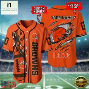 Custom Name And Number Cleveland Browns NFL Football Team Baseball Jersey Shirt