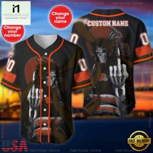 Custom Name And Number Cleveland Browns NFL Skull Death 3D Baseball Jersey Shirt