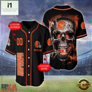 Custom Name And Number Cleveland Browns NFL Skull Face 3D Baseball Jersey Shirt