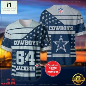 Custom Name And Number Dallas Cowboys NFL American Flag Baseball Jersey Shirt
