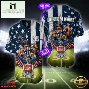Custom Name And Number Dallas Cowboys NFL Mascot US Flag Baseball Jersey Shirt