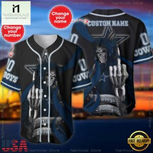 Custom Name And Number Dallas Cowboys NFL Skull Death 3D Baseball Jersey Shirt