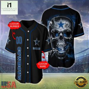 Custom Name And Number Dallas Cowboys NFL Skull Face 3D Baseball Jersey Shirt
