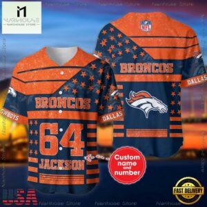 Custom Name And Number Denver Broncos NFL American Flag Baseball Jersey Shirt