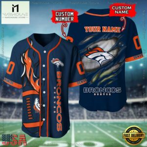Custom Name And Number Denver Broncos NFL Football Team Baseball Jersey Shirt