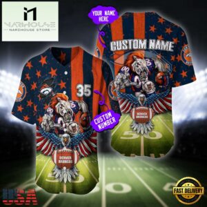 Custom Name And Number Denver Broncos NFL Mascot US Flag Baseball Jersey Shirt