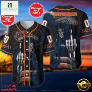 Custom Name And Number Denver Broncos NFL Skull Death 3D Baseball Jersey Shirt