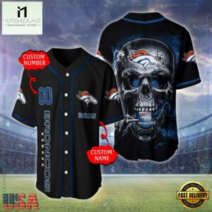 Custom Name And Number Denver Broncos NFL Skull Face 3D Baseball Jersey Shirt