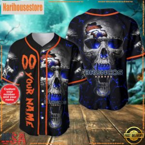 Custom Name And Number Denver Broncos NFL Team Skull Baseball Jersey Shirt