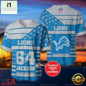 Custom Name And Number Detroit Lions NFL American Flag Baseball Jersey Shirt